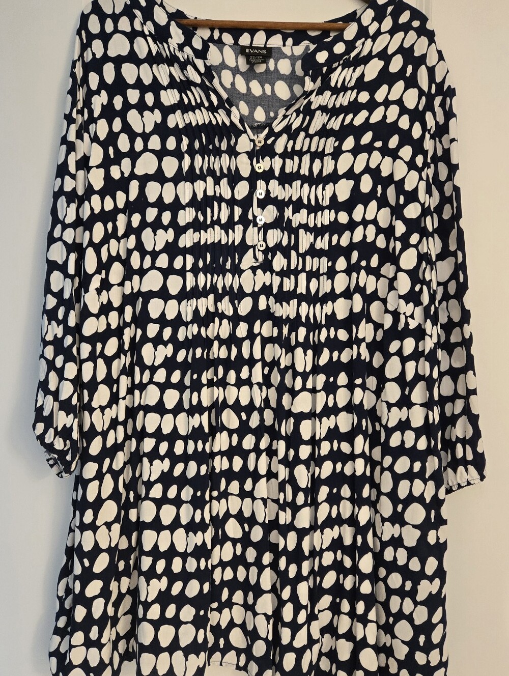 Evans Dark Blue And White Dot-Print Button Henley Tunic
